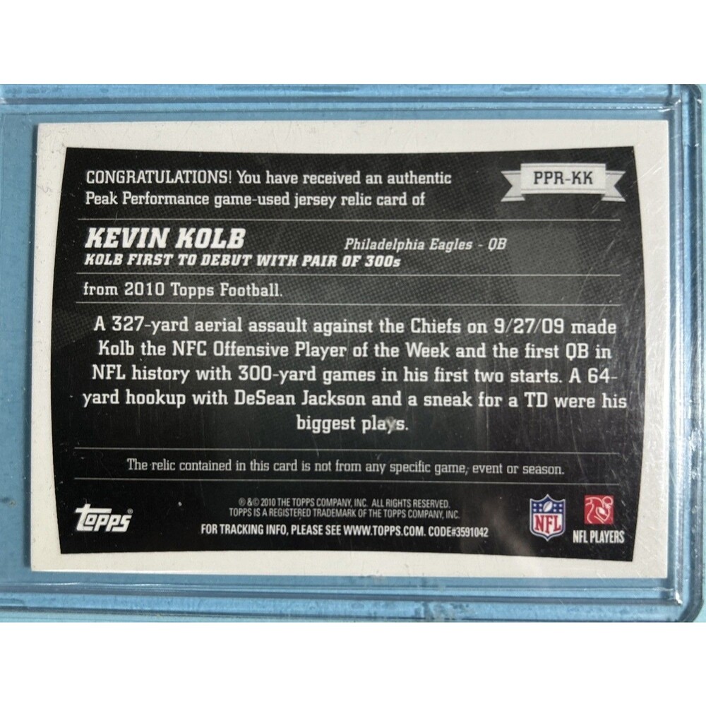 2010 Topps Kevin Kolb Philadelphia Eagles #PPR-KK Peak Performance Jersey Card - Picture 2 of 2